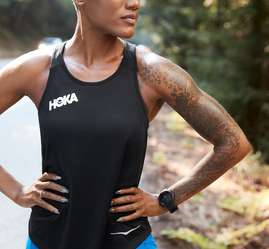 Hoka Australia One One Performance Tank - Womens Tops Black - JFQYB-9823